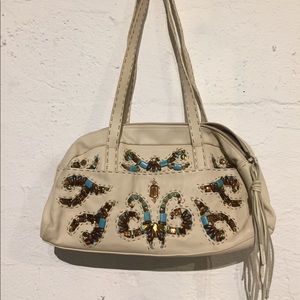 Braccialini leather beaded purse fringe white bag